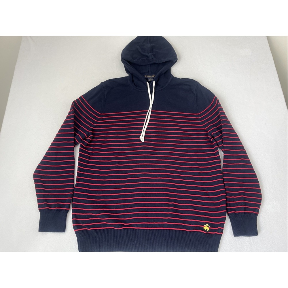 Brooks Brothers Hoodie Mens XL Navy Red Knit Sweater Sweatshirt Hooded Pullover